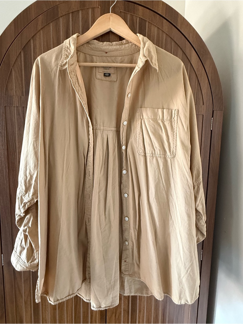 American Eagle Outfitters Beige Button-Down Shirt